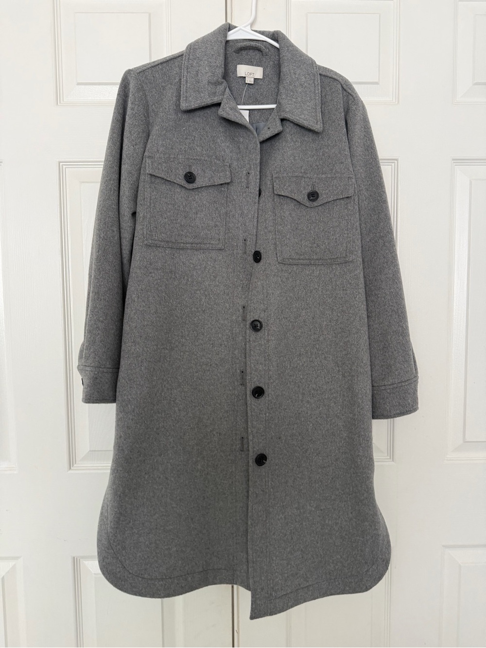 LOFT Women's Wool-Blend Grey Button-Front long Coat
